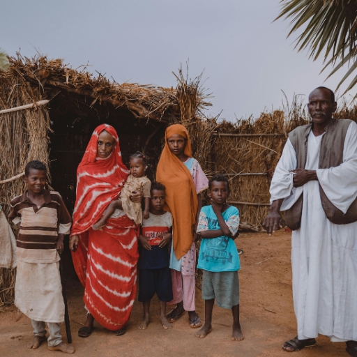 A family outside their home
