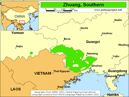 Map of Zhuang, Yongnan in Vietnam