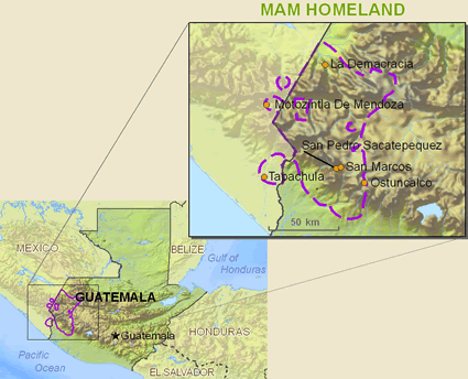 Map of Mam, Central in Guatemala