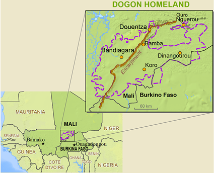 Map of Dogon, Bondum Dom in Mali
