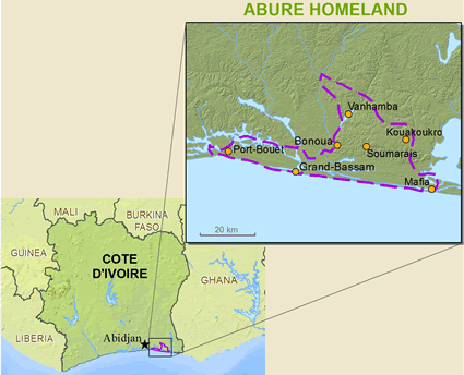 Map of Abure, Eyive in Côte d'Ivoire