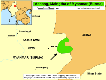 Map of Achang, Maingtha in Myanmar (Burma)