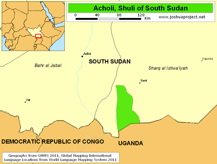 Map of Acholi, Shuli in South Sudan