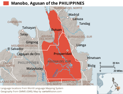 Map of Manobo, Agusan in Philippines