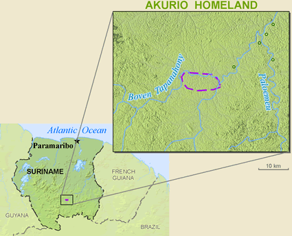 Map of Akuliyo, Wama in Suriname