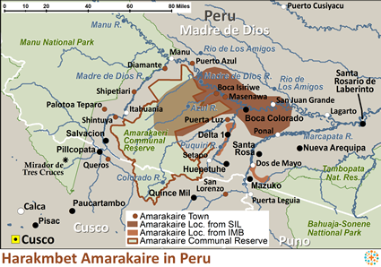 Map of Amarakaire, Harakmbet in Peru