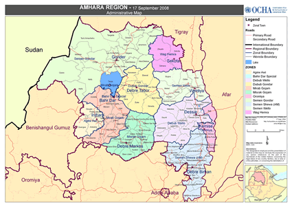 Map of Amhara, Ethiopian in United States