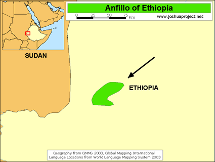 Map of Oromo, Anfillo in Ethiopia