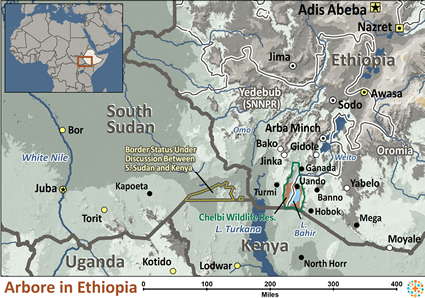 Map of Arbore in Ethiopia