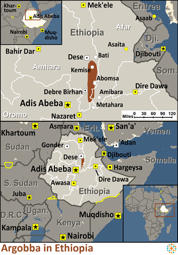 Map of Argobba in Ethiopia