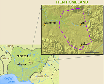 Map of Aten, Ganawuri in Nigeria