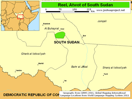 Map of Reel, Atwot in South Sudan