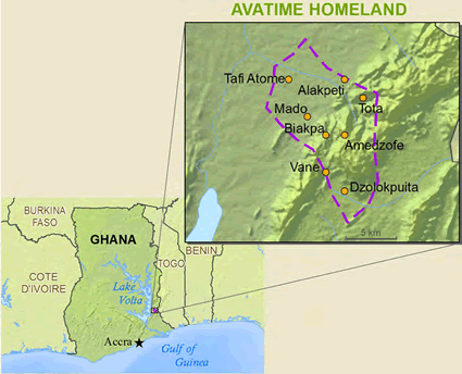 Map of Avatime, Sideme in Ghana