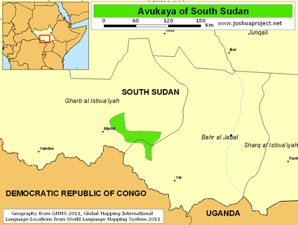 Map of Avukaya in South Sudan