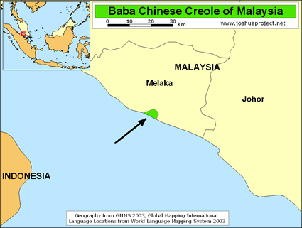 Map of Straits Chinese, Baba Creole in Malaysia