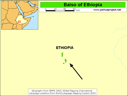 Map of Baiso, Gedicho in Ethiopia