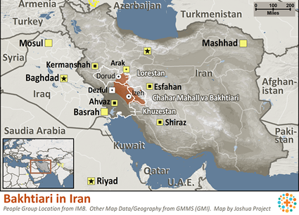 Map of Bakhtiari in Iran