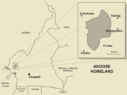 Map of Bakossi in Cameroon