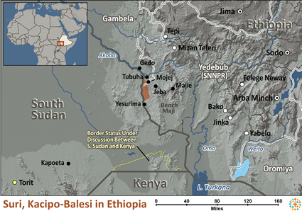 Map of Suri in Ethiopia