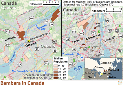 Map of Bambara in Canada