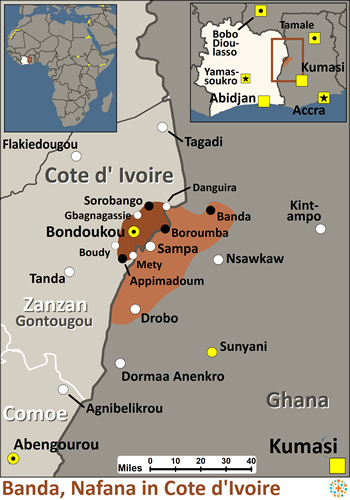 Map of Banda, Nafana in Côte d'Ivoire