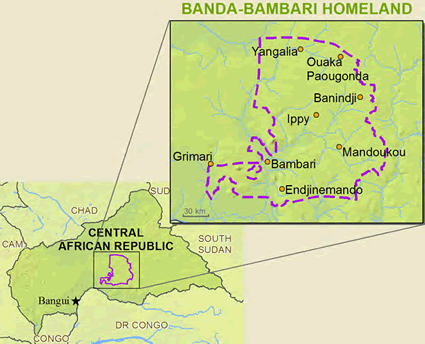 Map of Banda-Bambari, Linda in Central African Republic