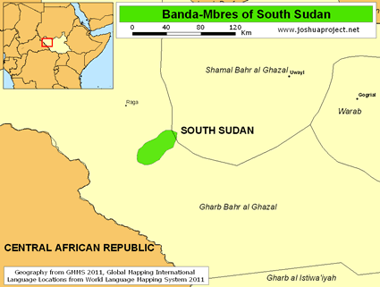 Map of Banda-Mbres in South Sudan