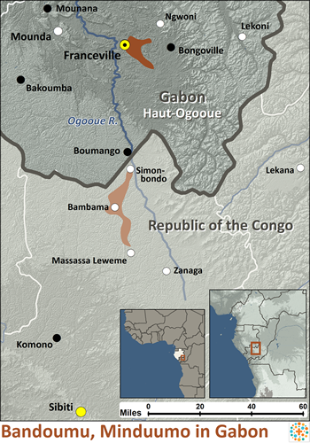 Map of Bandoumu, Minduumo in Gabon
