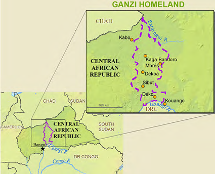 Map of Pygmy, Banziri in Central African Republic