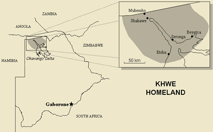 Map of Kxoe, Xun in Botswana