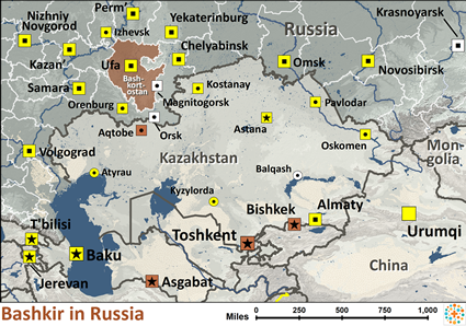 Map of Bashkir in Russia