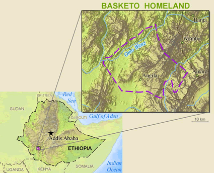 Map of Basketo in Ethiopia
