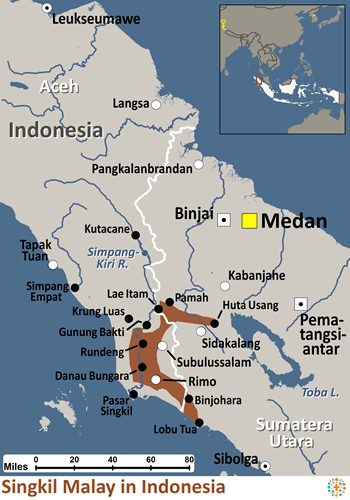 Map of Malay, Singkil in Indonesia