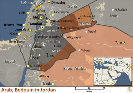 Map of Arab, Bedouin in Jordan