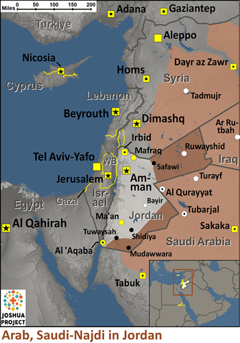 Map of Arab, Saudi - Najdi in Jordan