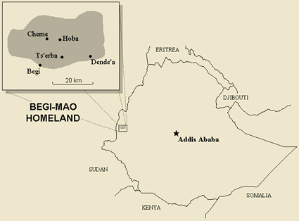 Map of Hozo in Ethiopia