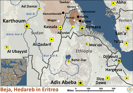 Map of Beja, Beni Amer in Eritrea