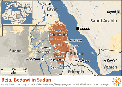Map of Beja, Beni Amer in Sudan