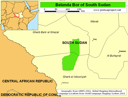 Map of Belanda Bor in South Sudan
