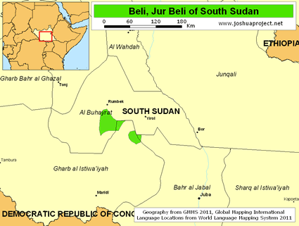 Map of Beli, Jur Beli in South Sudan