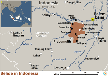 Map of Belide in Indonesia