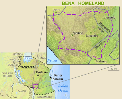 Map of Bena in Tanzania