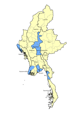 Map of South Asian, Bengali-speaking in Myanmar (Burma)