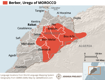 Map of Berber, Uregu in Morocco