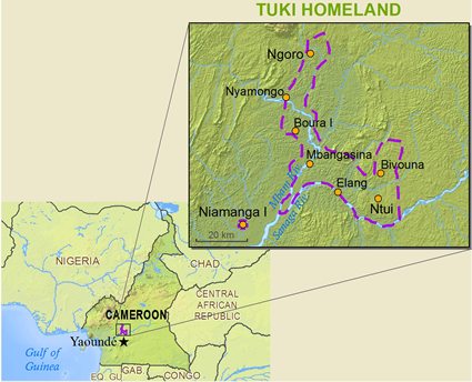 Map of Betsinga, Sanaga in Cameroon
