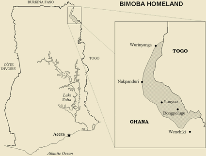 Map of Bimoba, Moba in Ghana