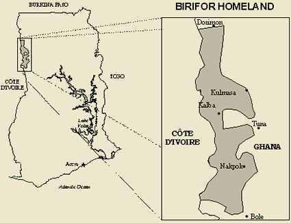 Map of Birifor, Southern in Ghana