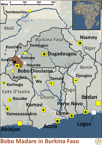 Map of Bobo Madare in Burkina Faso