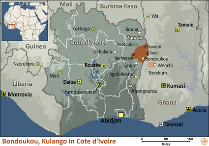 Map of Kulango, Bondoukou in Côte d'Ivoire