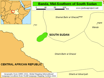 Map of Banda, Mid-Southern in South Sudan